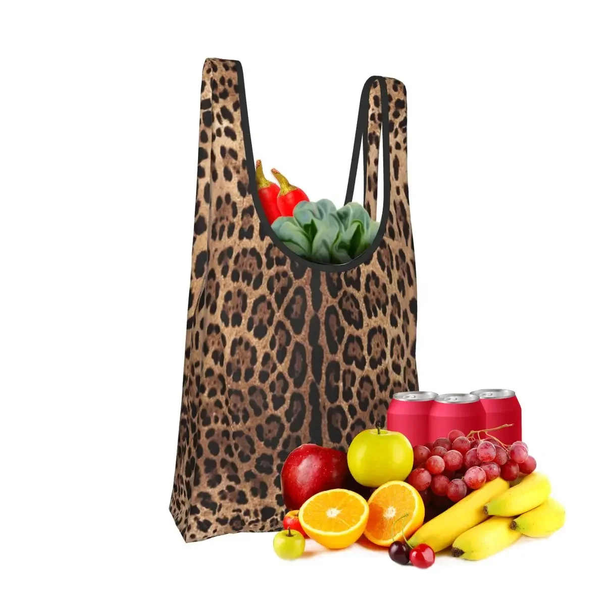 Leopard Print Skin Portable Tote Shopping Bags Reusable Shopper Bag Grocery Handbag Shoulder Bag