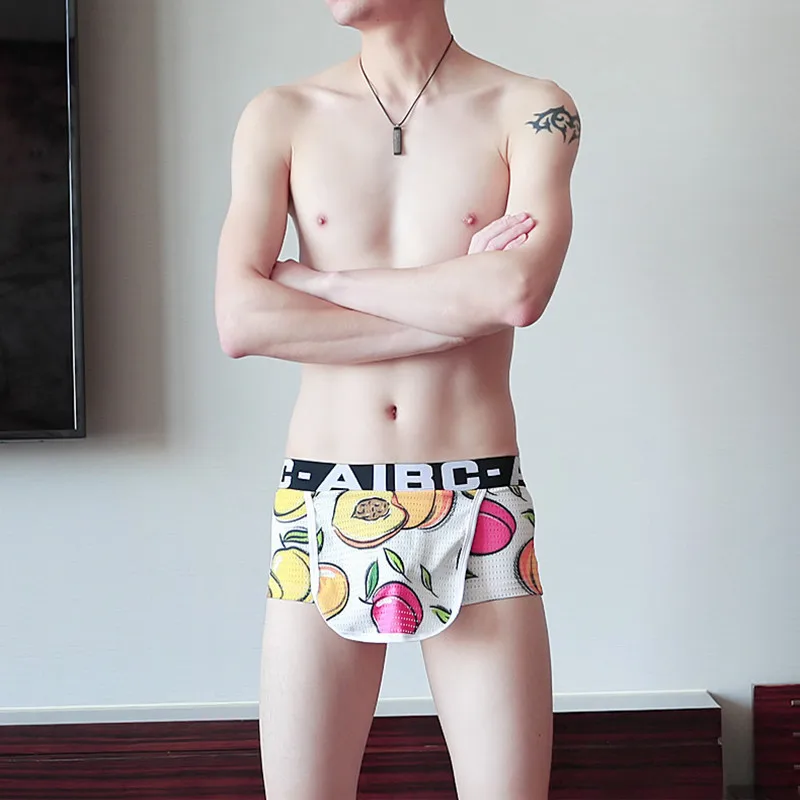 

Aibc мужские шорты-боксеры с открытой промежностью и принтом, сексуальное нижнее белье с вырезами, сетчатое дышащее ночное белье, трусы, нижнее белье с открытой передней частью