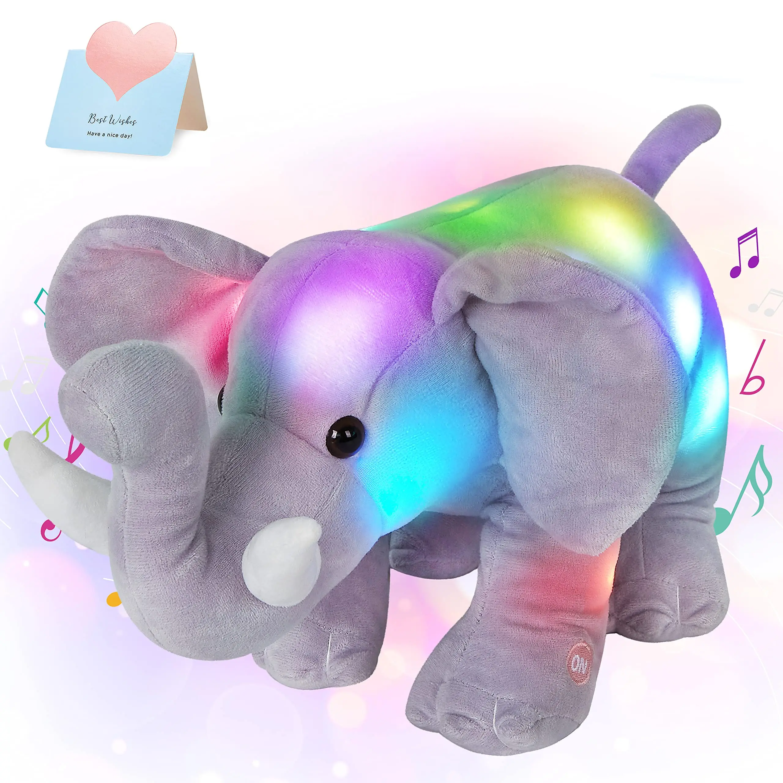 

36cm Musical LED Light Elephant Doll Plush Toys Soft Cute Stuffed Animals Toy for Girls Gift Birthday Lullaby Luminous Decor