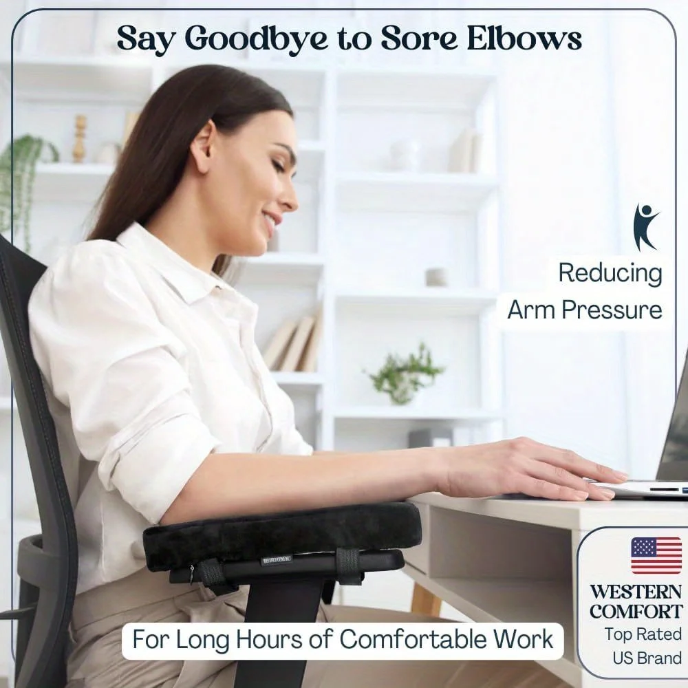 Memory Foam Armrest Pads for Office Chair, Universal Fit Elbow Support Cushion - Pressure Relief Desk Chair Covers for Comfort