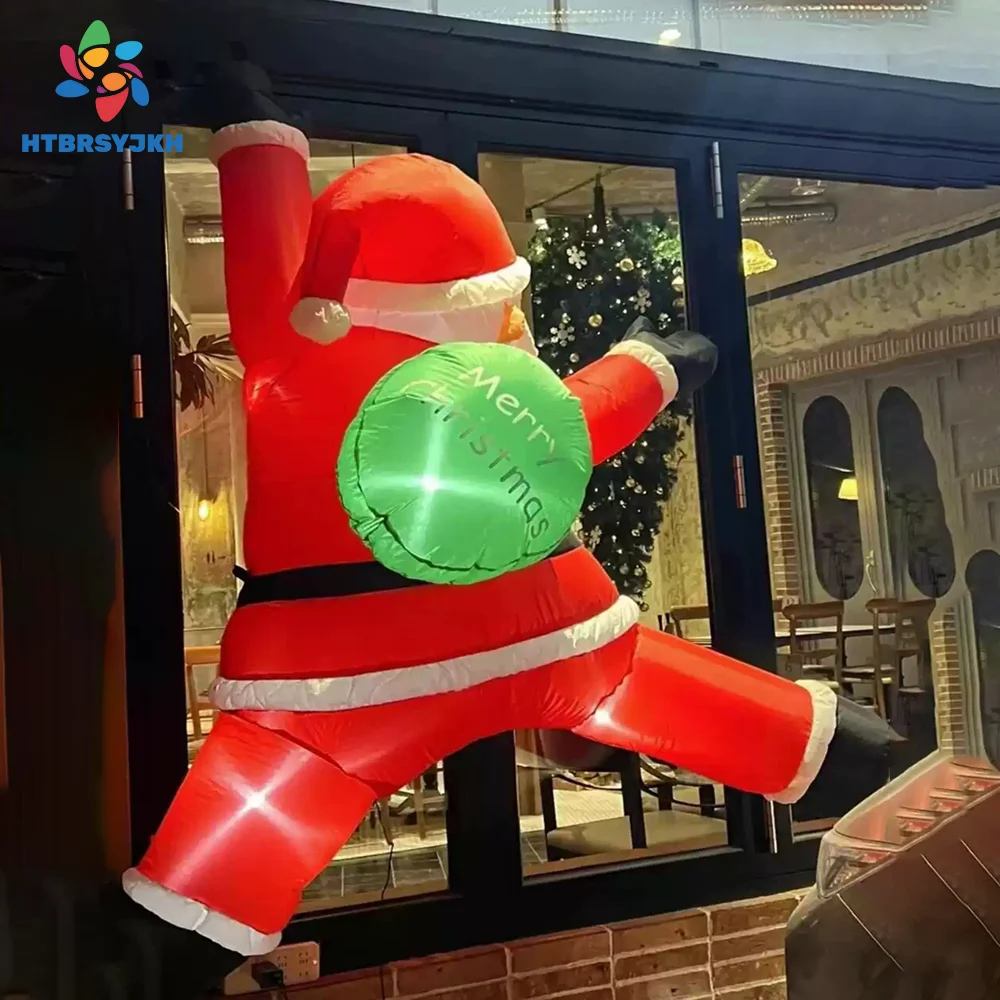 

Рождественские украшения для окна, скалолазания, Санта, надувной рождественский Санта-Клаус для рекламы реквизита