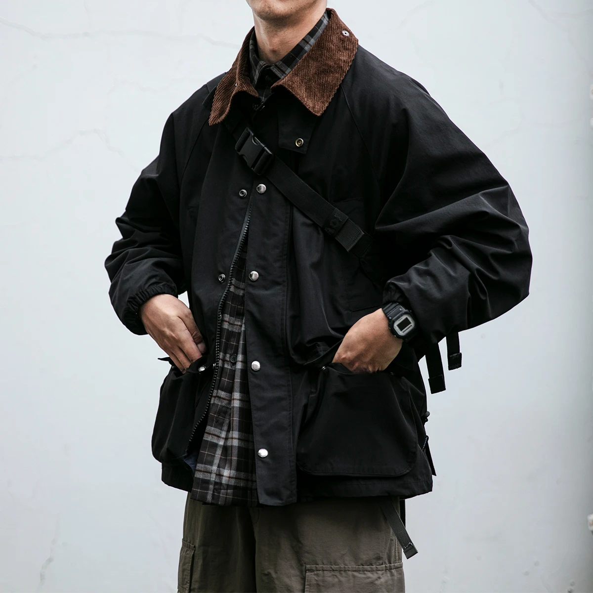 Chaquetas cortavientos Vintage para exteriores para hombres, ropa japonesa Harajuku, abrigo de carga con solapa informal de alta calidad, chaqueta
