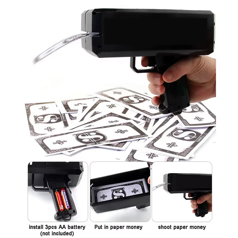 

Big Power Electronic Money Shooting Gun Toys American Gold Banknote Shooting Pistol With Banknote Spraying Money Gun