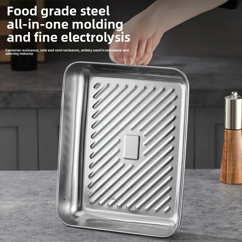 3 مقالي تحميص كبيرة من الفولاذ المقاوم للصدأ مع أغطية - مستطيلة، سهلة التنظيف، غير لاصقة، مثالية لتحميص الخضروات واللحوم #5