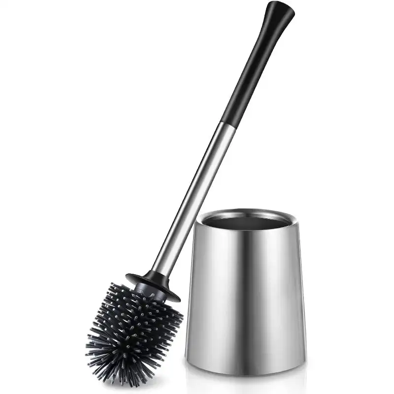 

Toilet Bowl Brush Holder Set: Silicone Stainless Steel Deep Cleaning, Compact Modern Rv Toilet Scrubber Accessories with Caddy