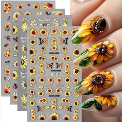 5D Sunflowers Nail Stickers Fall Design Floral Butterfly Bee Nail Decal Self-adhesive Embossed Sliders Manicure Decor NK5D-181G%