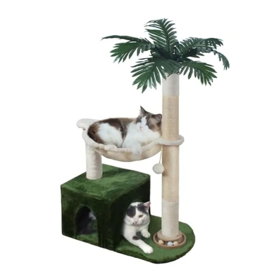 

Кошачья лежанка-когтеточка 38 дюймов с большим гамаком, металлическая, для домашних кошек, с домиком, игровой площадкой, шариками и мячиками