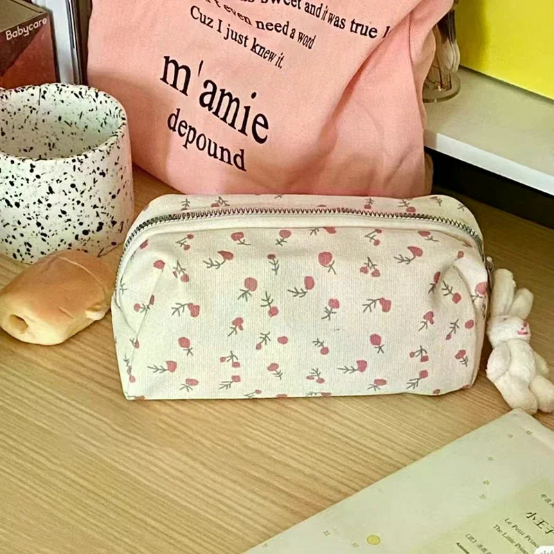 여자를위한 만화 꽃 인쇄 펜 가방 Grils 대용량 편지지 가방 연필 케이스 다기능 편지지 주최자