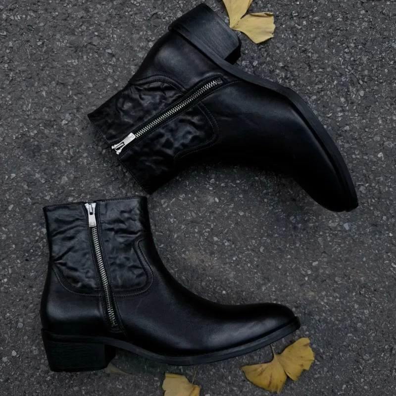 Vintage Business Fashion Chelsea Boots Men's Shoes High Top Trendy Handmade Genuine Leather Casual Work Boots Male Cowhide