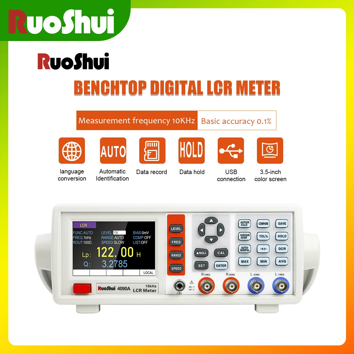 RuoShui 4090A 3.5-inch Desktop Bridge LCR Meter 100 ~ 2000mV Automatic Balance Bridge Principle Component Parameter Analyzer LCR