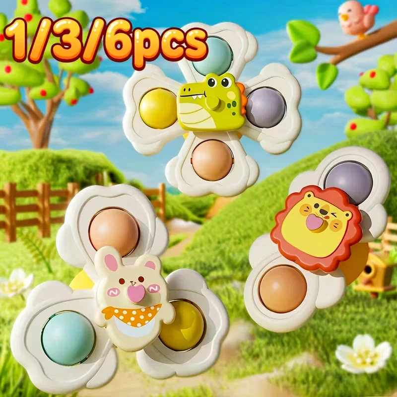 1/3/6-piece set of children's suction cup gyroscope toys, suitable for various scenarios such as desktops, glass tile walls, etc