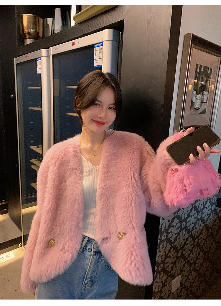 

New Autumn and Winter Tuscan Fur One-piece Lambhair Sheep Shearing Wool Youthful Slimming Fur Coat