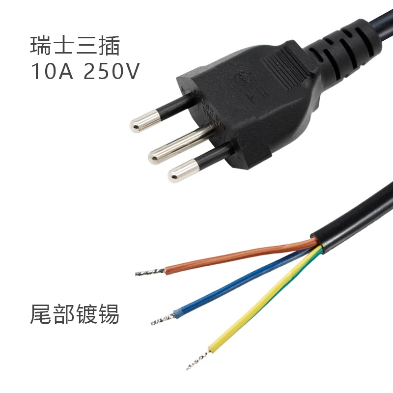 سلك طاقة التوصيل القياسي السويسري إلى معالجة الذيل 10 أمبير 250 فولت للكمبيوتر