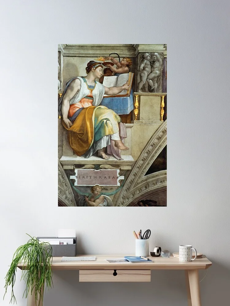 

Michelangelo, Erythraean Sibyl, 1512, Sistine Chapel, Art Print Canvas Poster, Living Room Decor, Home Wall Picture