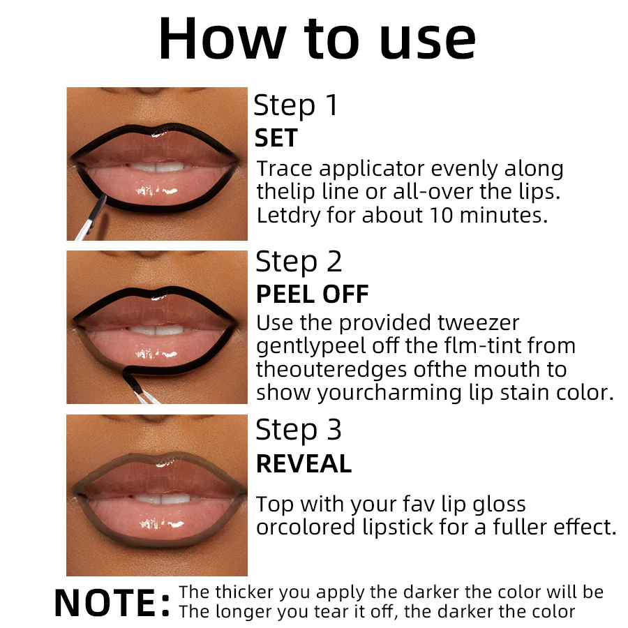 Peel Off Black Brown Lip Stain Reveal Long Lasting Waterproof Matte Lip Tint Makeup Non-stick Cup Natural Cosmetics Gifts