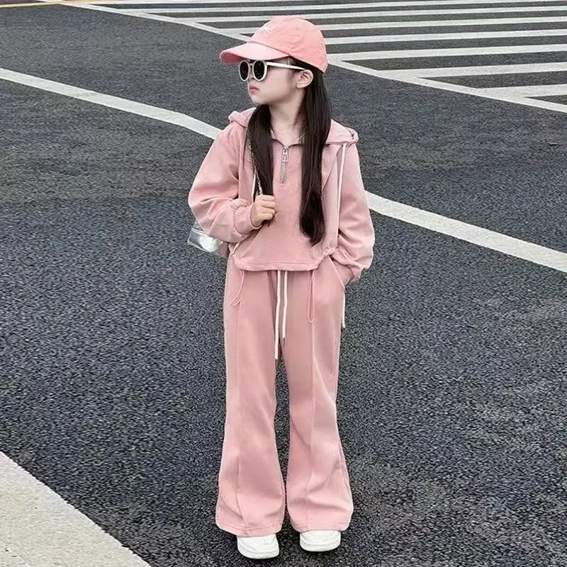 

Girls' Spring and Autumn Leisure Hoodie Set Children's Fashion Girls' Wide Leg Pants Two Piece Set