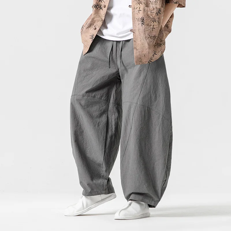 

Men Spring Loose Harem Pants Chinese Style Oversize Linen Pants High Quality Casual Cotton Pants Male Soild Color Trousers
