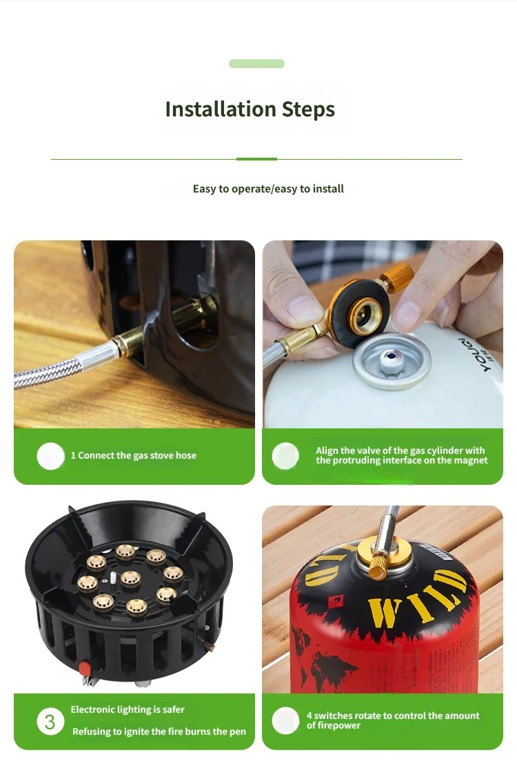 21000W 9-Core Camping Stove High-Power Gas Burner Strong Fire Power Portable Tourist Burner Windproof Stove Burner for Outdoor