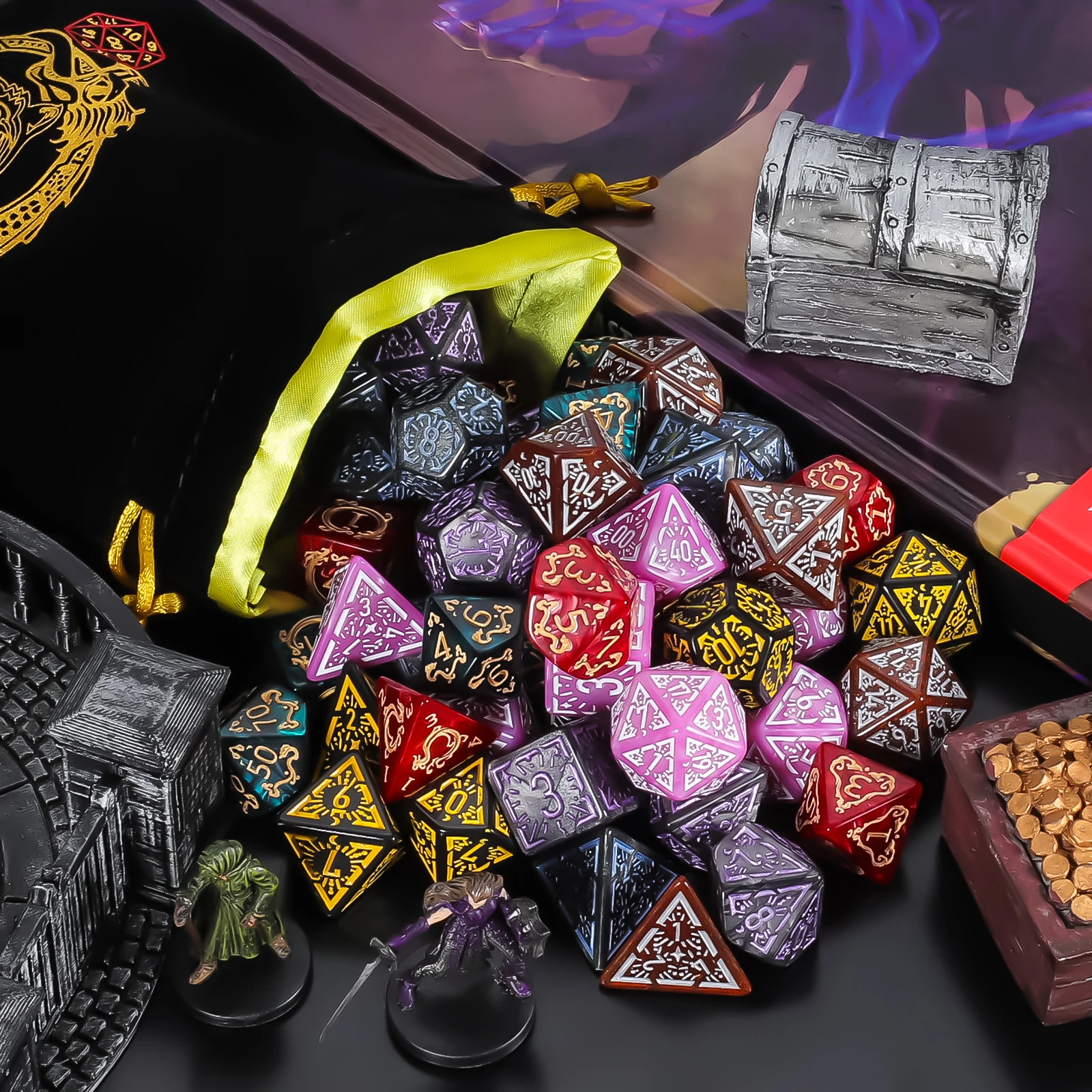 DND Dice Set -7pc Carved Pattern Polyhedral Dice with Dice Bag for D&D RPG MTG Role Playing Table Party Games & DM & Dice Goblin view 2