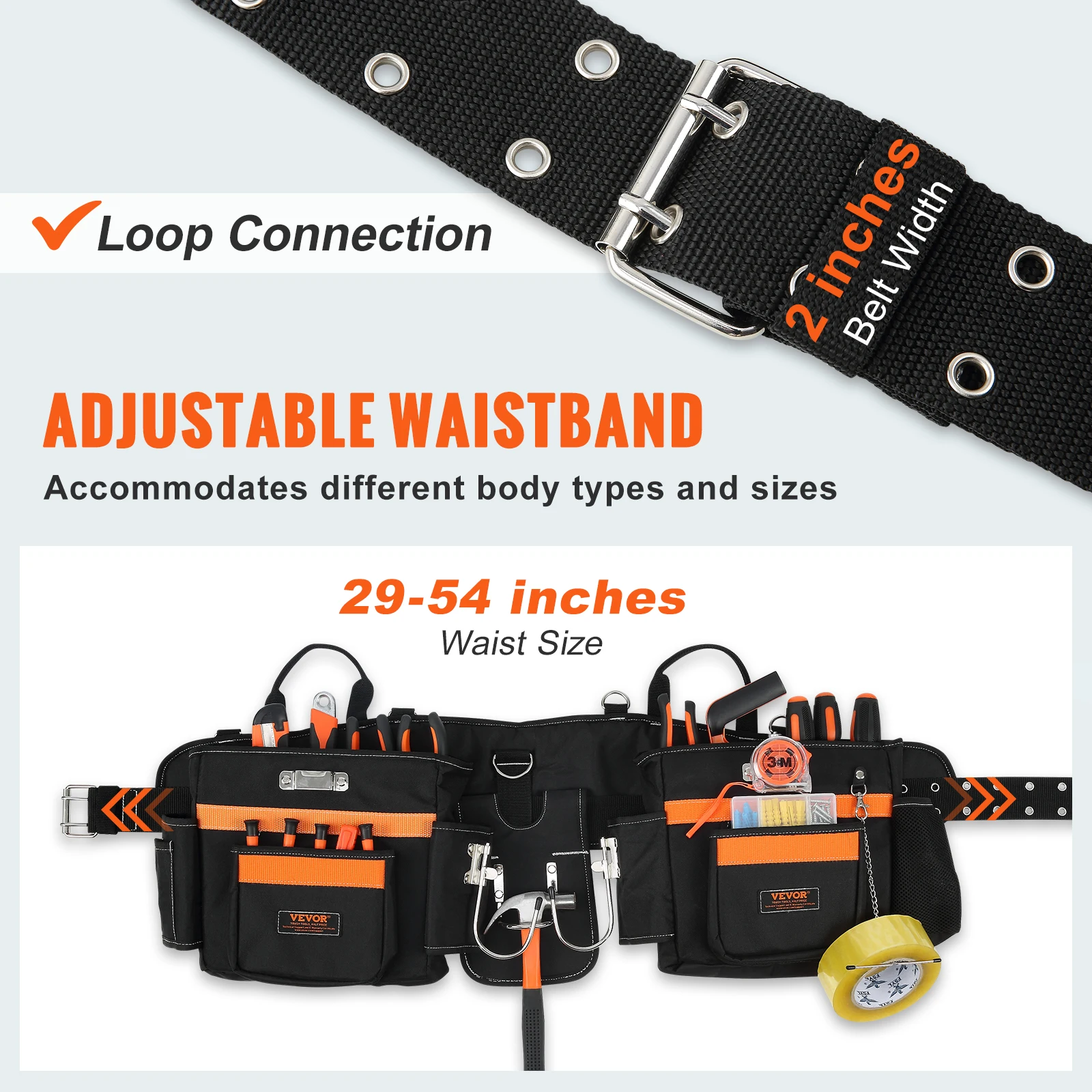 VEVOR Tool Belt 29-54 inches Adjustable Waist Size with Suspenders Heavy Duty Carpenter Tool Pouch for Carpenters Electricians