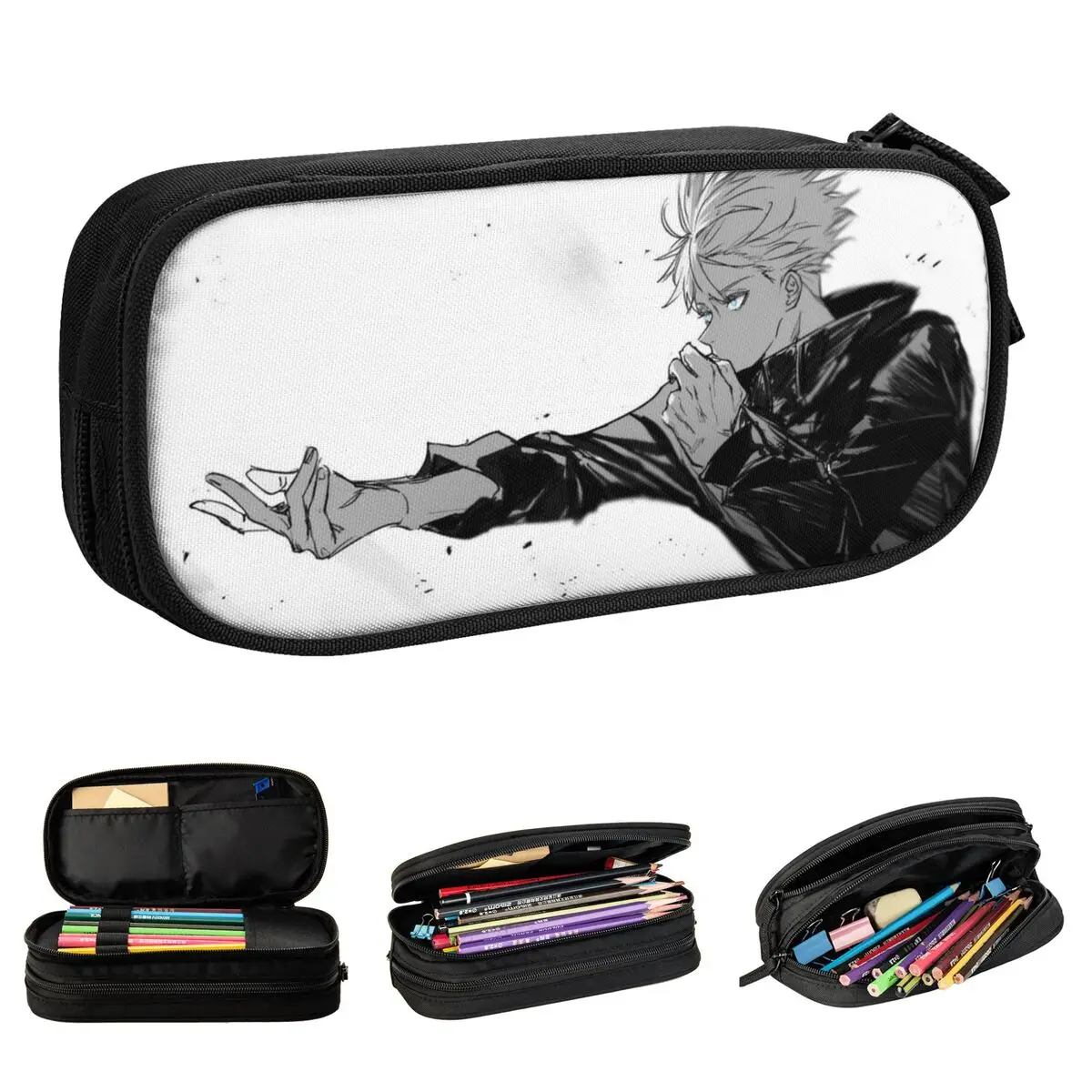 estojo de lapis anime com ziper para estudantes caixa de caneta grande bolsas de armazenamento para estudantes sato gojo jujutsu kaisen 01