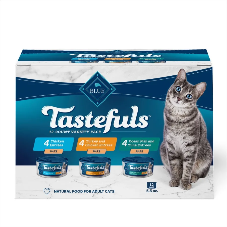 Alimento Húmedo para Gatos Tastefuls, Paquete Variado para Gatos de Interior, Sabores a Pollo, Pavo y Mariscos en Salsa, 12 Unidades, Sin Granos, Alto Contenido de Humedad