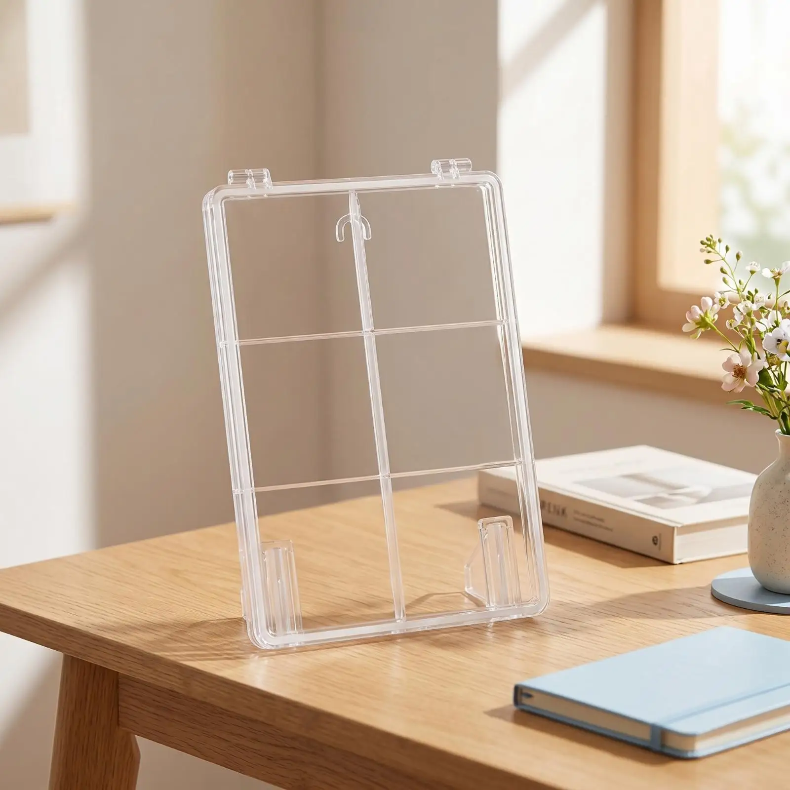 Clear Display Stand Organizer for Anime Pins Badges 6 Compartment Acrylic Showcase Case with Visible Divider Panels for Desk