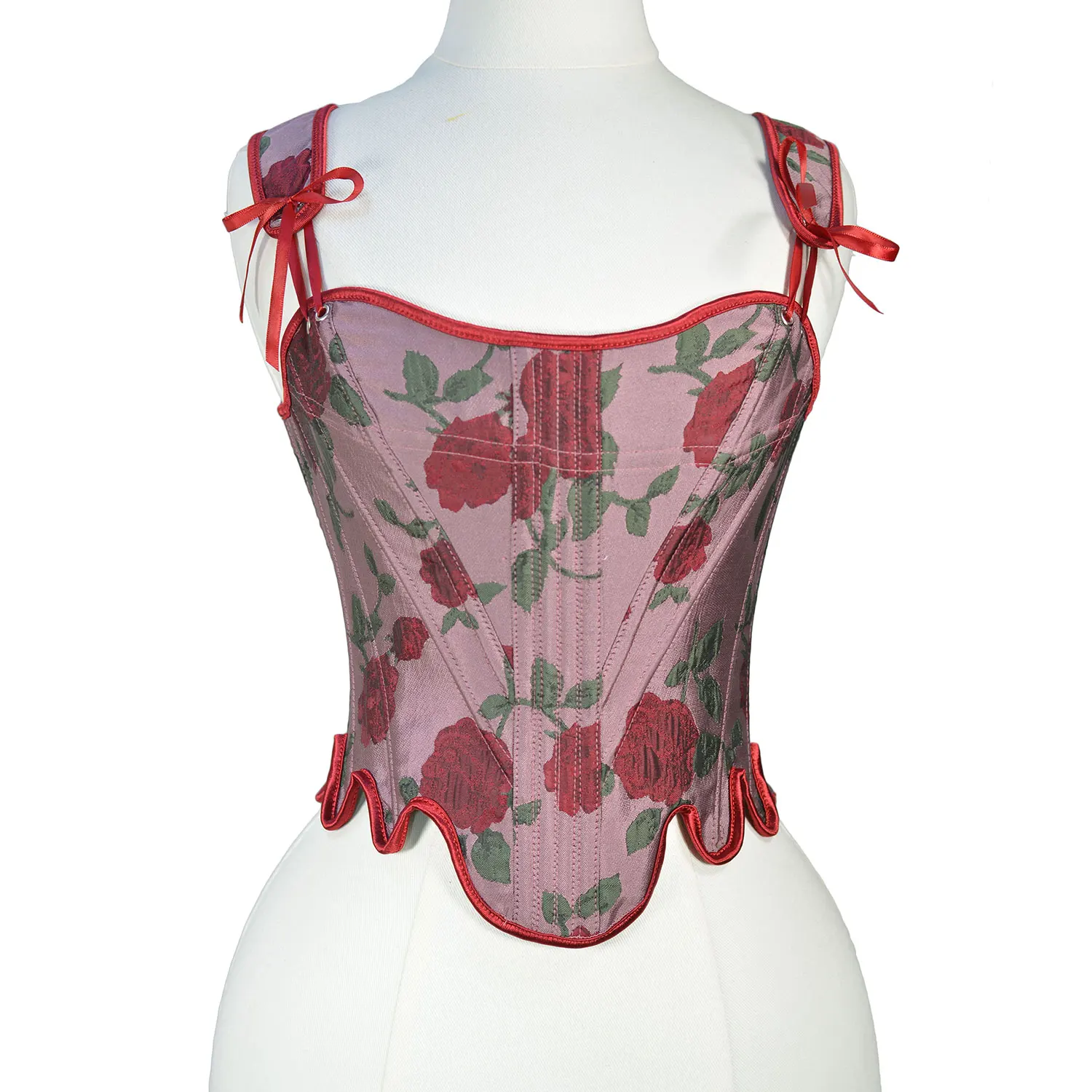 

Women's French Tank Top To Wear Out Sexy Shoulder Strap Corset Lace Up Women Flower Embossed Roses Camisole Bustier