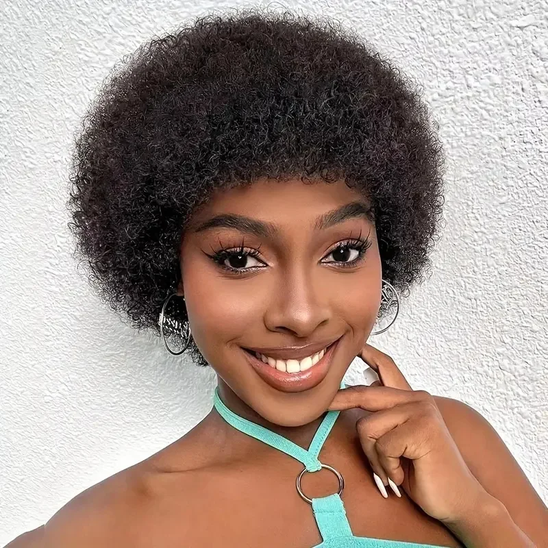 짧은 인모 가발 픽시 컷 웨이브 가발 여성용 레이어드 풀 머신 제작 가발