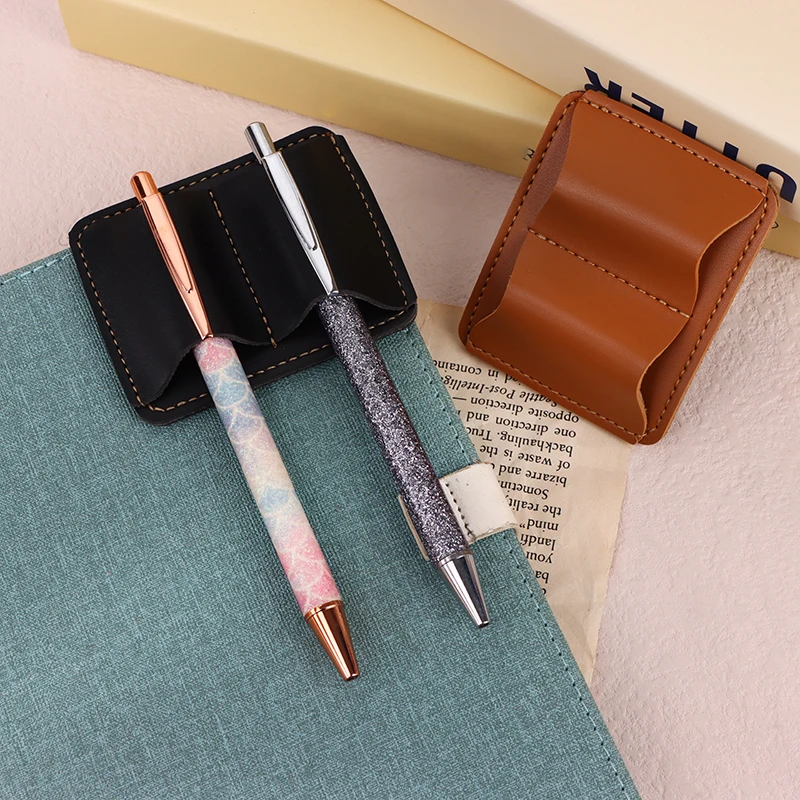 Leather Metal Clip Pen Holder Pen Ring Leather Journal 2 Pack Notebook Pencil Clip Metal Clip