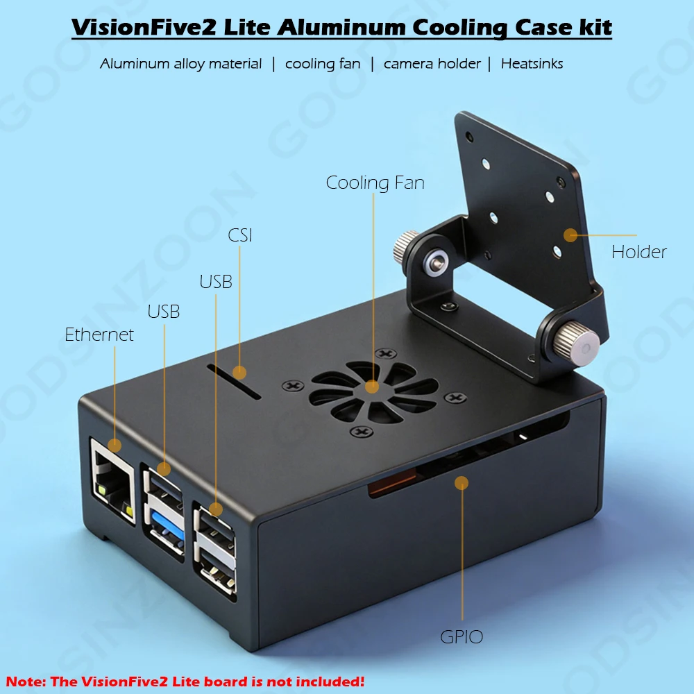 VisionFive2 Lite Aluminum Cooling Case kit - Active Fan & Heatsink Kit with IMX219 Camera Mount for StarFive VisionFive2 Lite