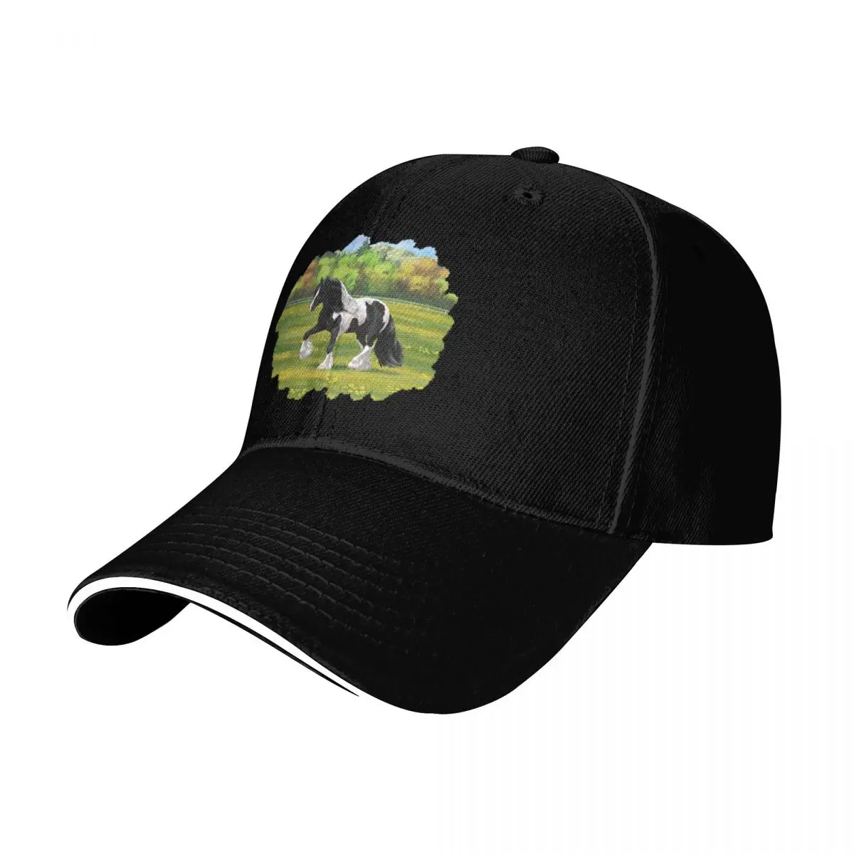 Black Pinto Piebald Gypsy Vanner Irish Cob Draft Horse Baseball Cap Men Women Casual Summer Sport Sun Cap