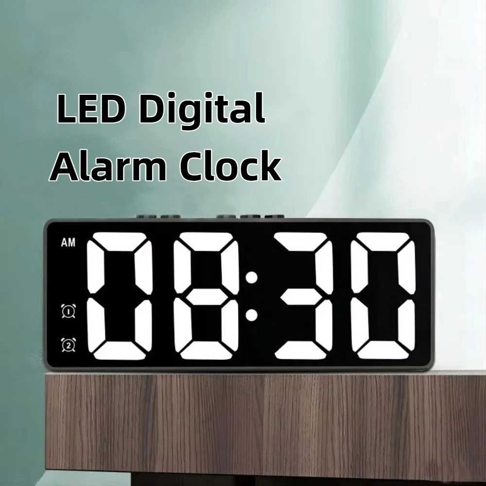 Mirror Display LED Mirror Clock Sound Control Large Number LED Digital Alarm Clock Adjustable Brightness USB/Battery Powered
