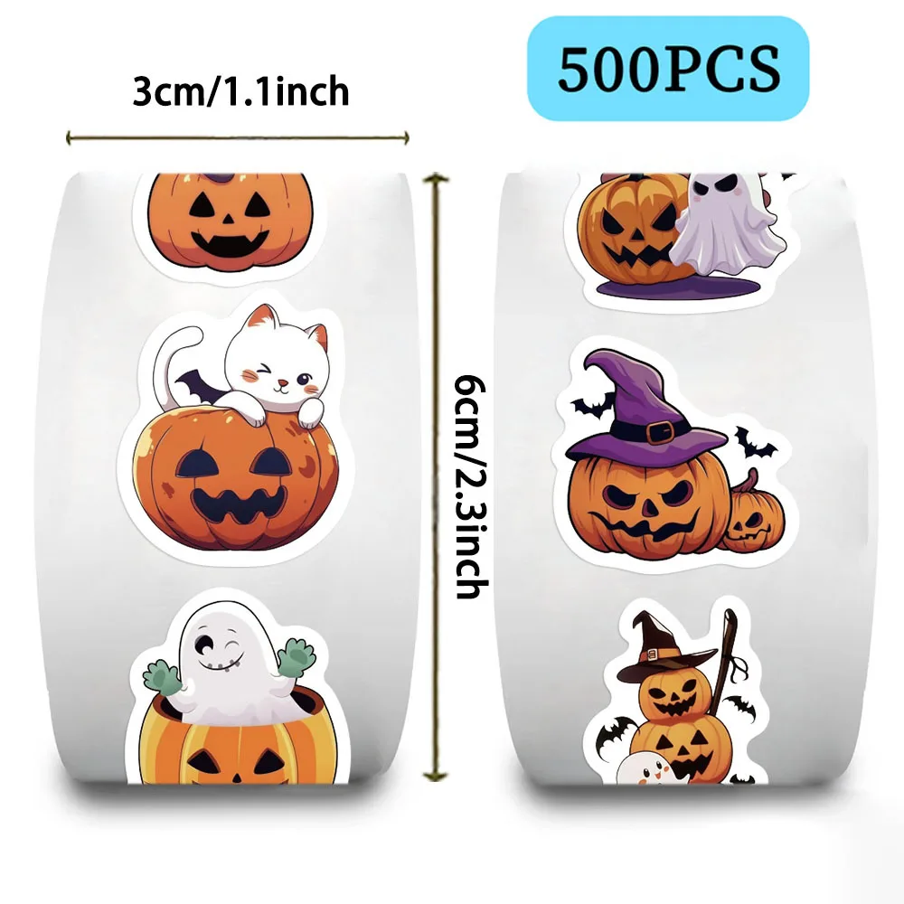 

500pcs/Roll Cartoon Halloween Pumpkin Sealing Stickers DIY PVC Laptop Decals Decoration Reward Gift Toy