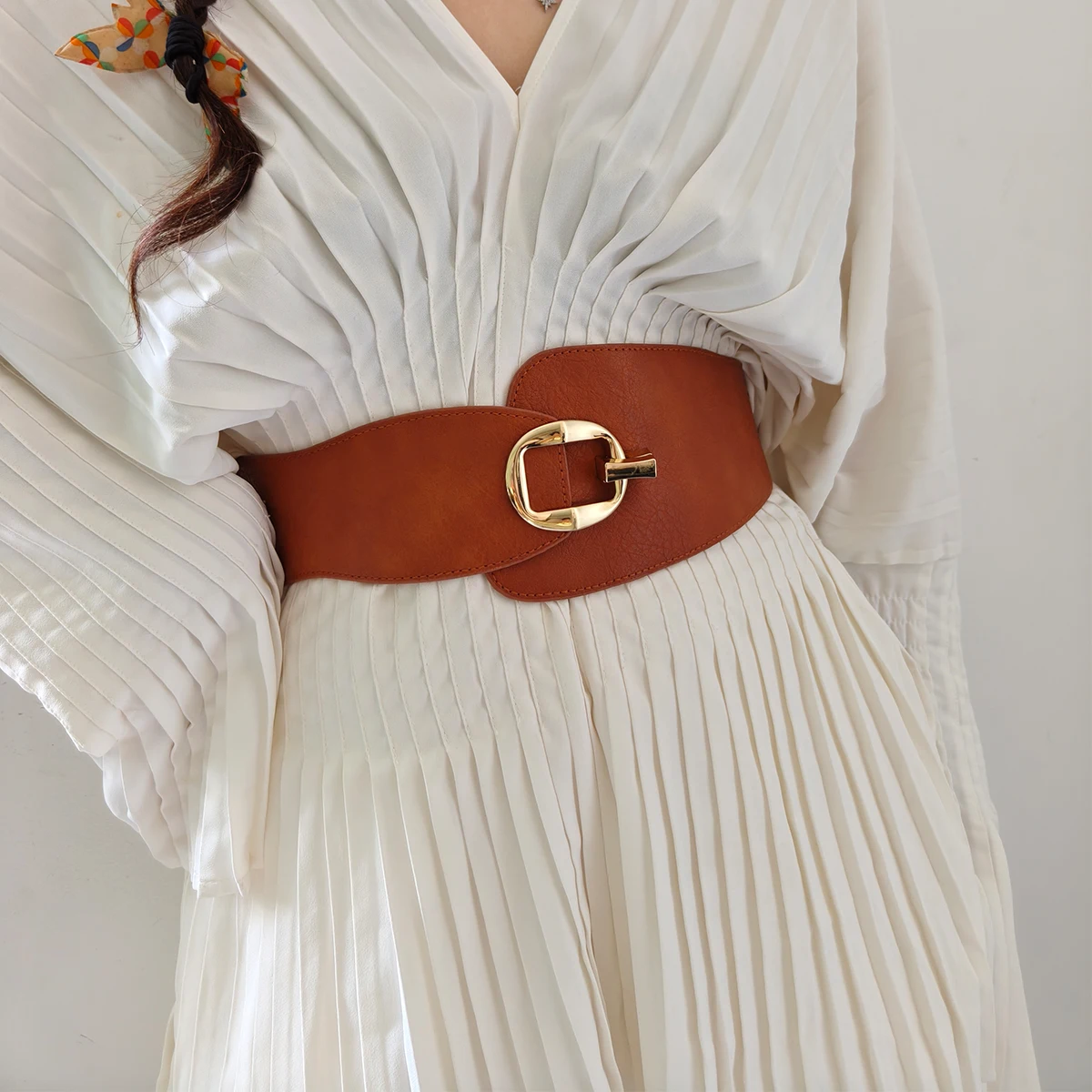 أحزمة مصممة للنساء عالية الجودة مقاس كبير حزام خصر مطاطي مقاس كبير حزام مشد مرن واسع لفستان المعطف #3