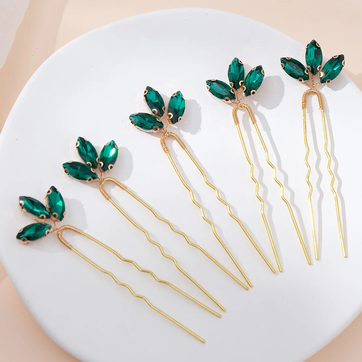 Fashion Green Hair Comb & Pin Set Rhinestone Crystal Hair Clip Headpiece Bride Wedding Jewelry Accessories Bridesmaid Gift image 5