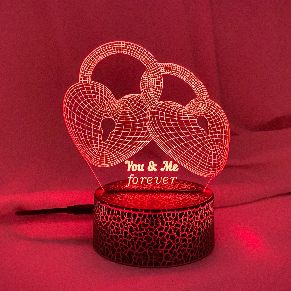 Romantic 3d Night Lamp Heart Hologram Acrylic Laser Engrave Nightlight for Adult Bedroom Decoration Atmosphere Led Night Light