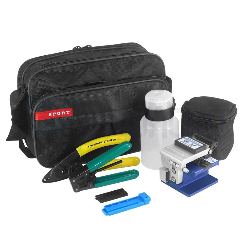 Customized Fiber FTTH Tool Kits Set, Fiber Cleaver, 2 Port Stripper, Wire Stripper, Length Setter, Fixed Fixture