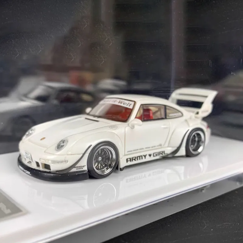 FuelMe Resin 1:64 Scale RWB 993 911 ARMY GIRL White Simulation Wide-body Car Model Static Decoration Collectibles Gift Toys