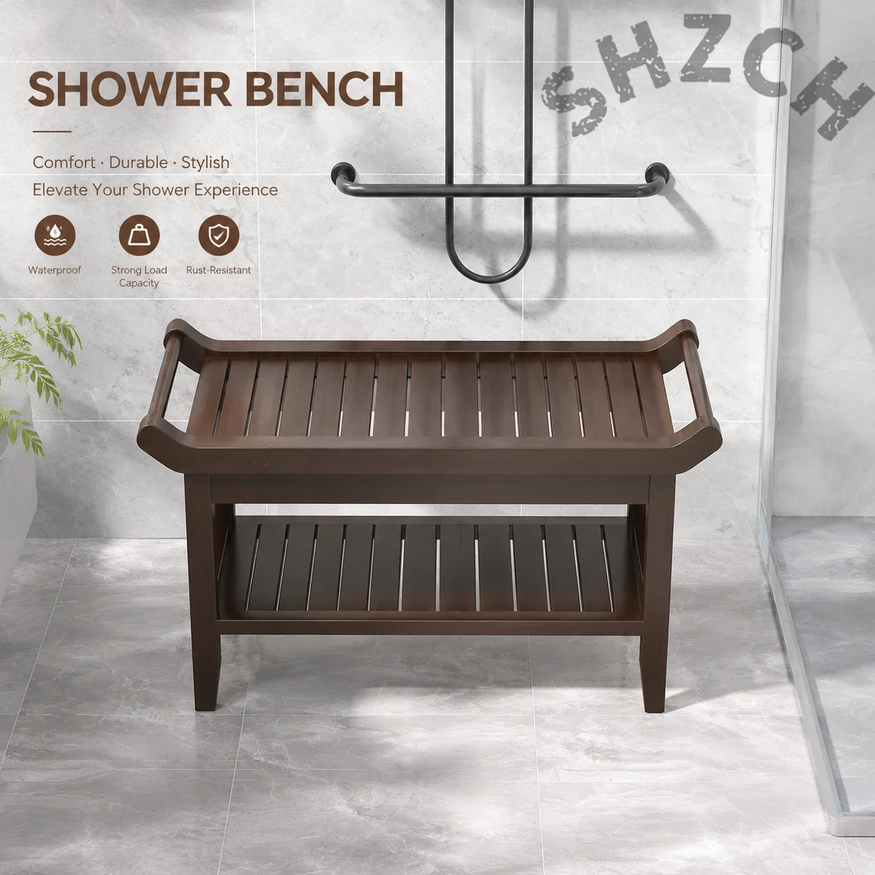 Waterproof Bamboo Bathroom Stool Anti-Slip Bath Bench Shower Seat for Elderly And Pregnant Women - Portable Footstool