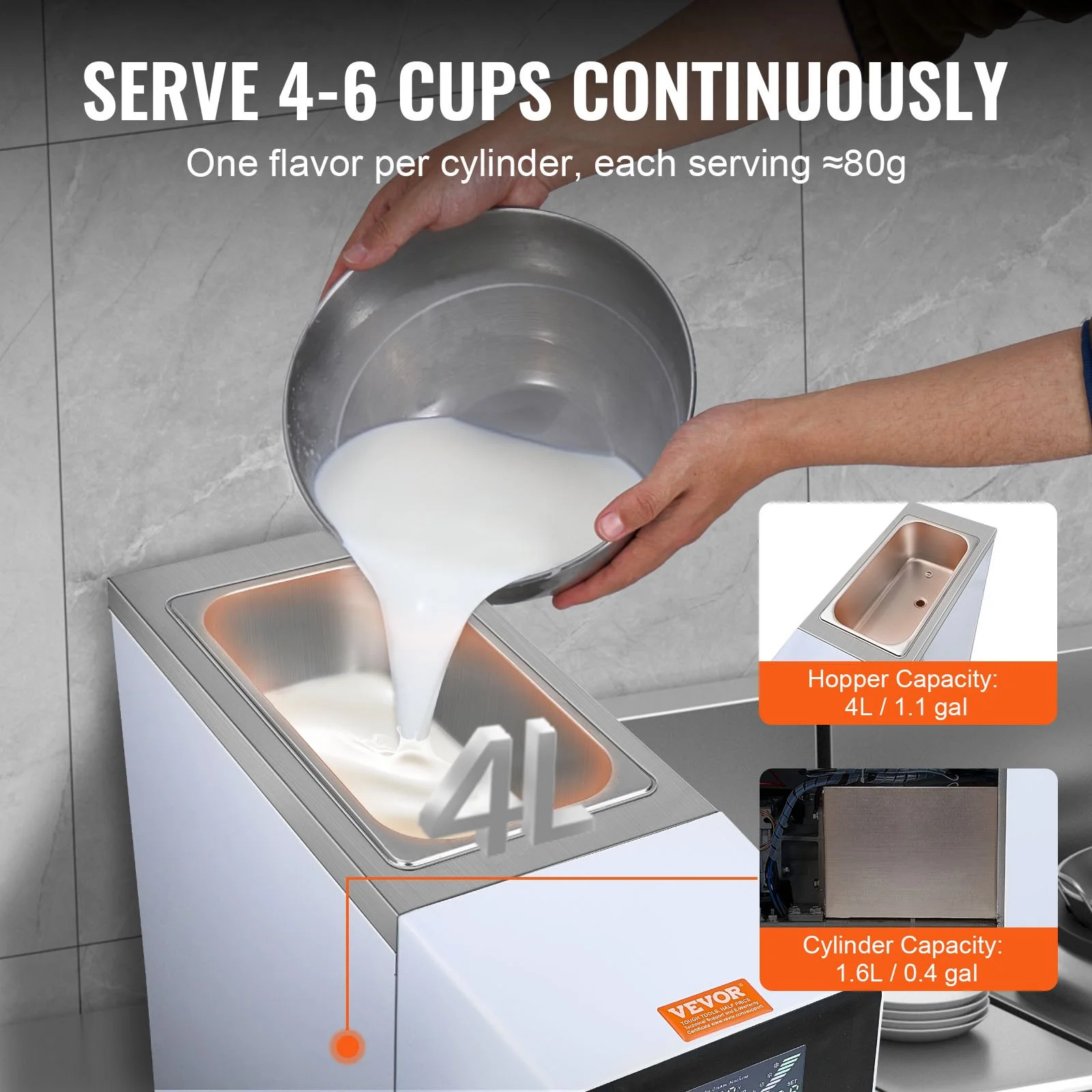 Vevor China Soft Serve Ice Cream Machine Maker 10L/H Yield Single Flavor Countertop