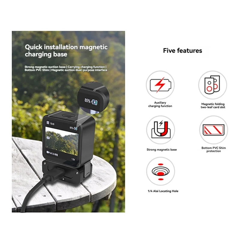 Magnetische basisadapter met Type-C opladen voor DJI Action2 camerahouder, 1/4 ARRI-interface-BCBW