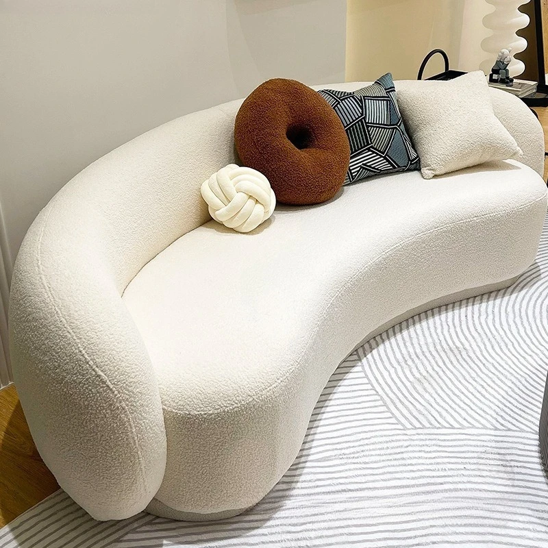 Living room sofa Nordic simple small apartment lamb wool light luxury cream style store arc Internet celebrity resting area