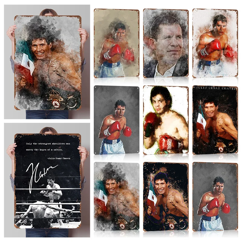خوليو سيزار تشافيز الملاكمة المعادن الملصقات غرفة الديكور الألعاب تخصيص خمر القصدير علامات للرجل الكهف الرجعية جدار ديكور فني #1