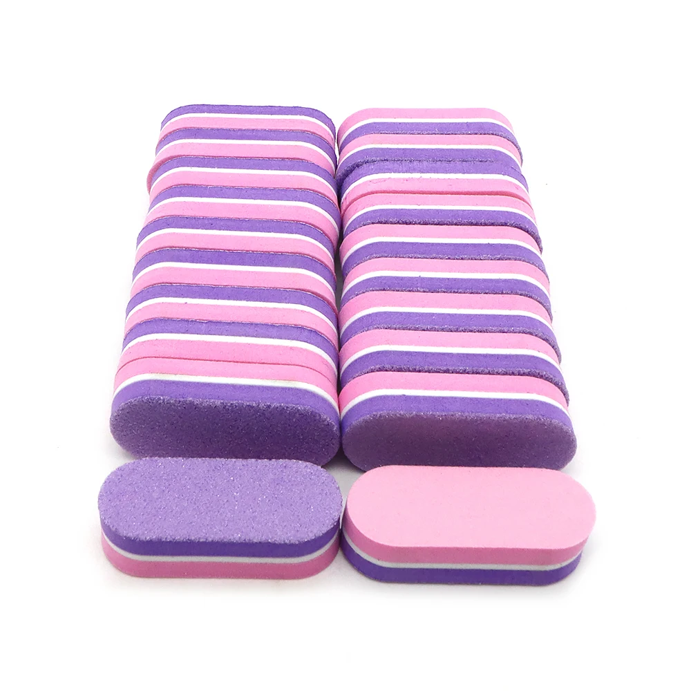 10/50/100pcs Mini Nail File Buffer Block 100/180 Grit Sanding UV Gel Manicure Tools Emery Board Pink Purple Sponge Files