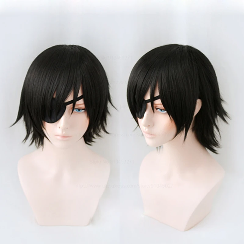 Himeno Chainsaw Man Cosplay Peruca, Cabelo Sintético Preto, Curto Fofo, Resistente ao Calor, Anime Perucas, Resistente ao Calor, Alta Qualidade