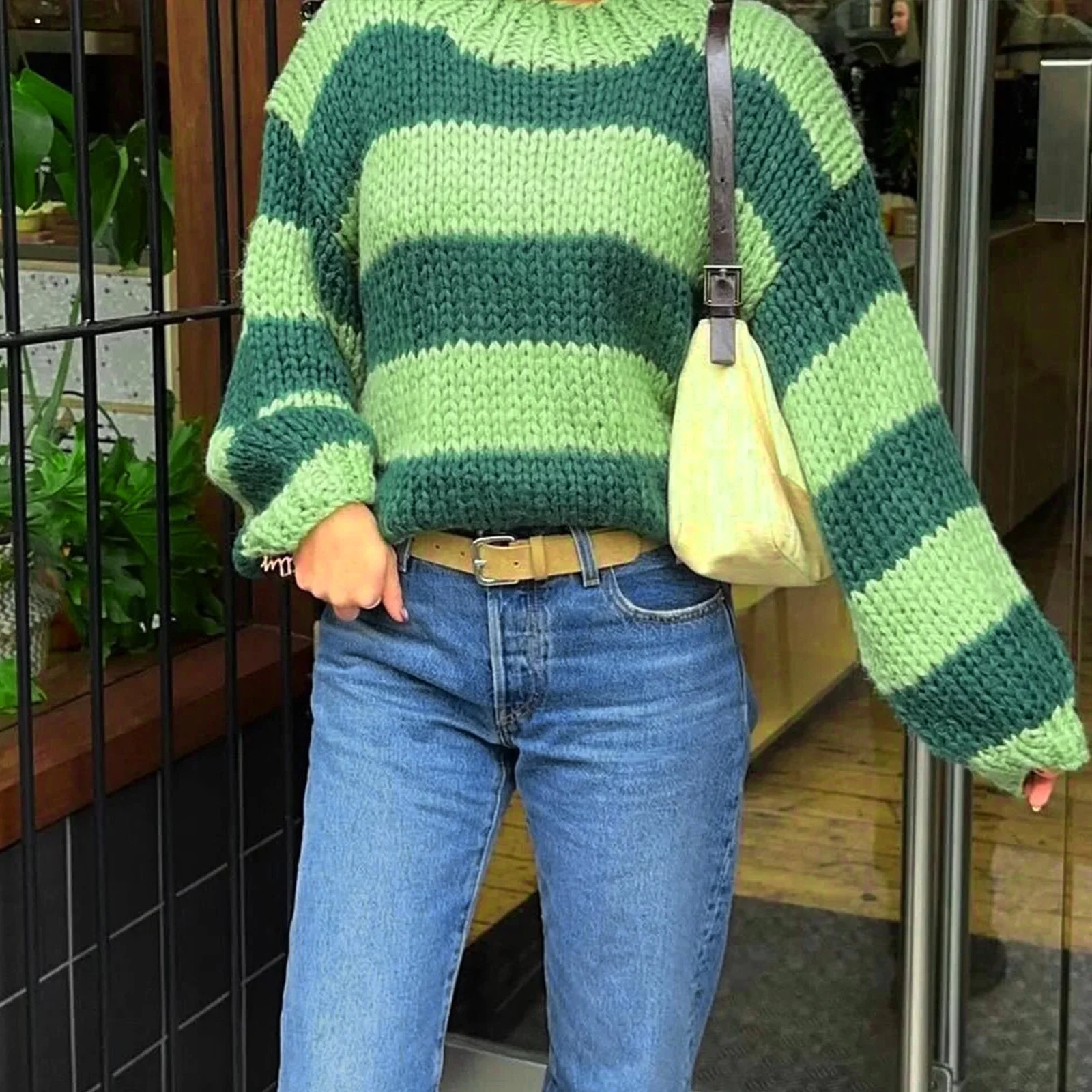 Mulheres outono y2k listrado camisola de grandes dimensões crewneck manga longa vintage estética malha pulôver topos adolescentes bonito suéteres preppy