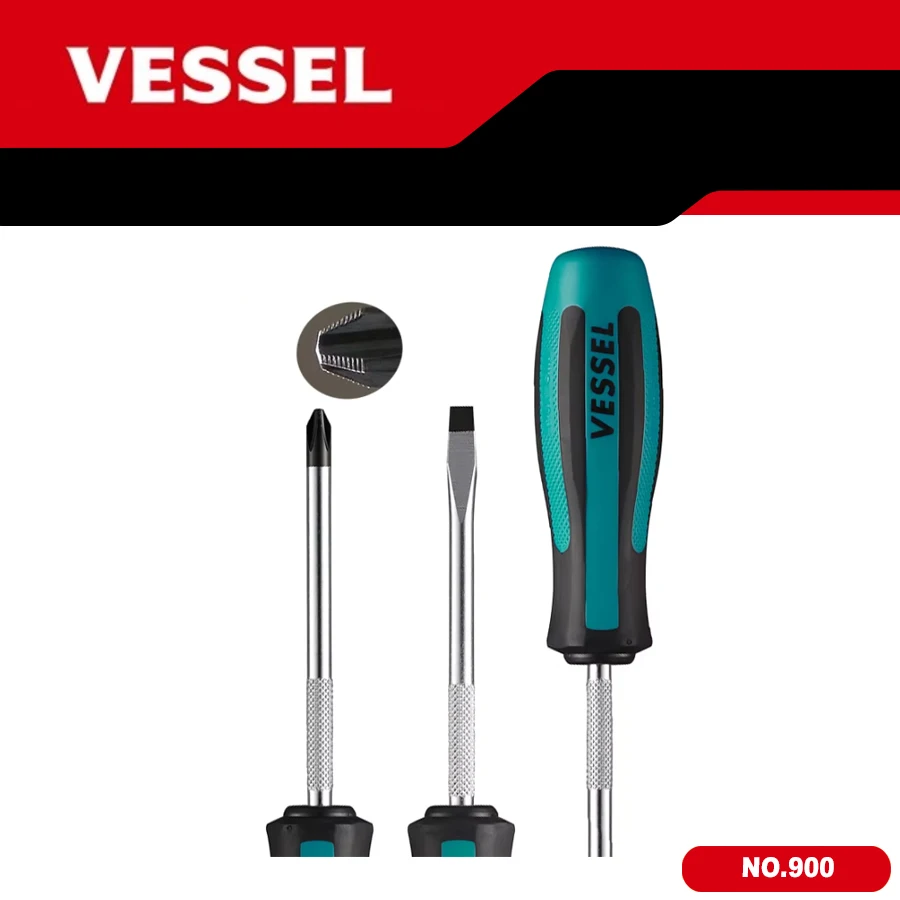 VESSEL No 900 Series JIS Japanese Phillips Screwdriver Hardened Magnetic One Piece Non Slip Handle for Device Repair DIY