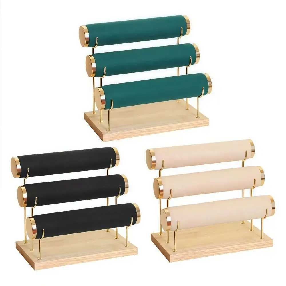 Detachable Bracelet Display Holder Flannel Wrap 3 Tier Bangle Storage Rack Multipurpose Wooden Tray Jewelry Storage Stand
