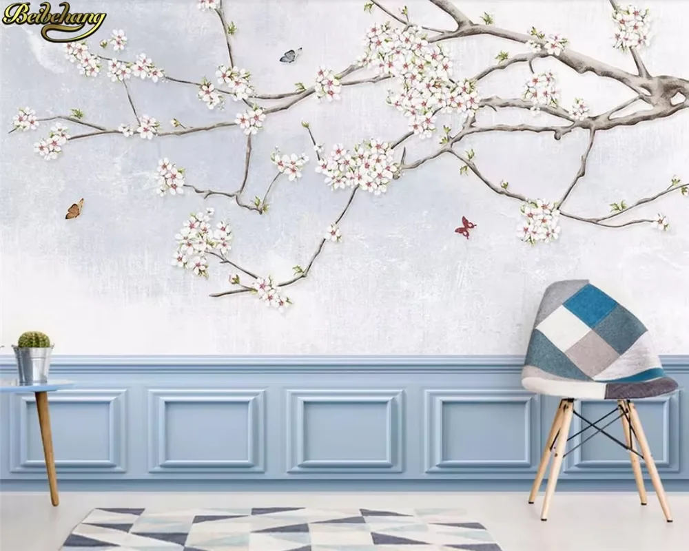 Custom Photo 3d New Chinese flowers and birds Wallpaper Mural living room TV background wall ink pen papel de parede 3D Stickers